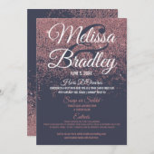 ばら色の金ゴールドのグリッターの輝きの濃紺の結婚式メニュー メニュー (正面/裏面)