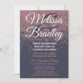 ばら色の金ゴールドのグリッターの輝きの濃紺の結婚式 招待状 (正面)