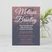 ばら色の金ゴールドのグリッターの輝きの濃紺の結婚式 招待状 (スタンド正面)