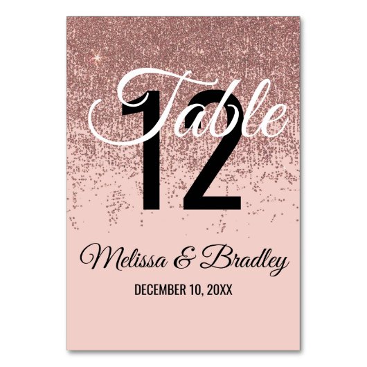 ばら色の金ゴールドのグリッターの輝きの赤面のピンクのテーブル数 テーブルナンバー (正面)