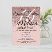 ばら色の金ゴールドのグリッターの輝きの赤面のピンクの菓子16 招待状 (スタンド正面)