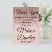 ばら色の金ゴールドのグリッターの輝きの赤面のピンクは感謝していしています サンキューカード (スタンド正面)