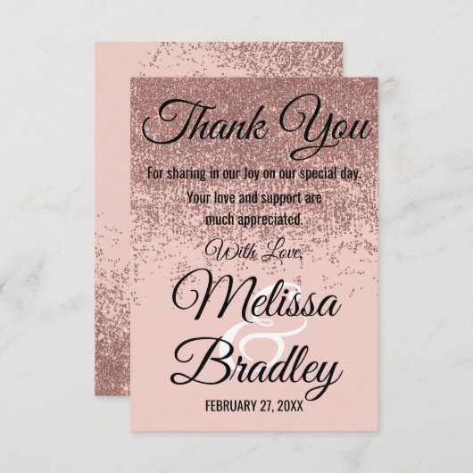 ばら色の金ゴールドのグリッターの輝きの赤面のピンクは感謝していしています サンキューカード (正面/裏面)