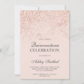 ばら色の金ゴールドのグリッターの輝きの赤面の上品Quinceañera 招待状 (正面)