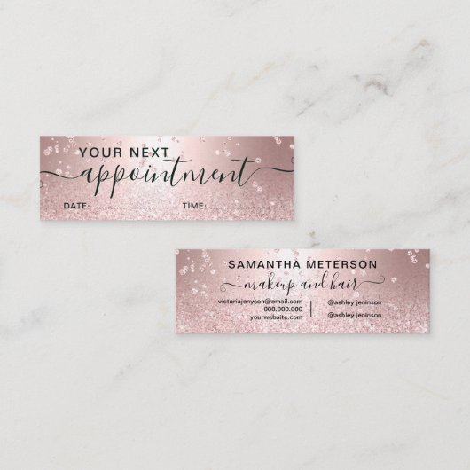 ばら色の金ゴールドのグリッターの金属輝きのアポイントメント スキニー名刺 (正面/裏面)
