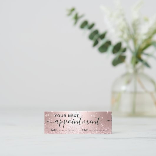 ばら色の金ゴールドのグリッターの金属輝きのアポイントメント スキニー名刺 (スタンド正面)