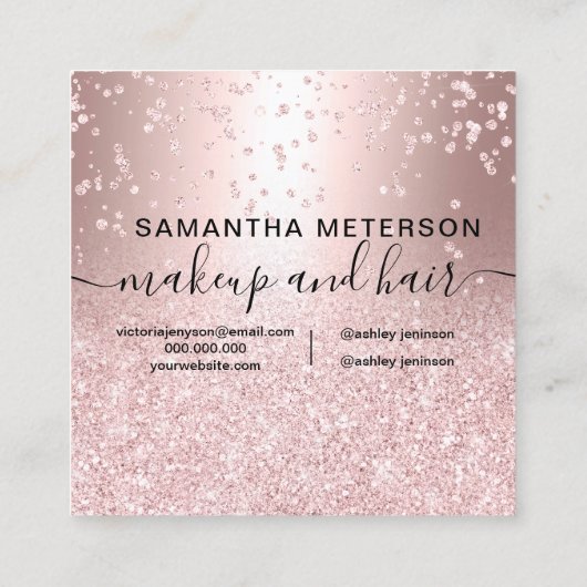 ばら色の金ゴールドのグリッターの金属輝きの紙吹雪こんにちは スクエア名刺 (裏面)