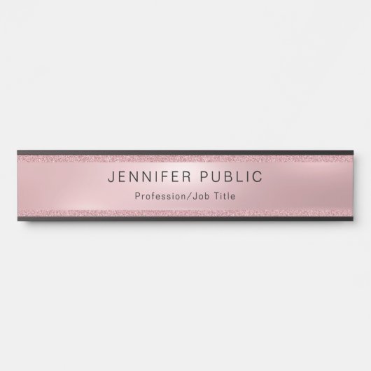 ばら色の金ゴールドのグリッターの魅力のモダンでエレガントなテンプレート サインプレート (正面)