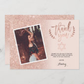 ばら色の金ゴールドのグリッターはバルミツワーの写真感謝していしています サンキューカード (正面/裏面)