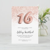 ばら色の金ゴールドのグリッターはピンクの魅力的でシックな菓子16に文字を入れます 招待状 (スタンド正面)