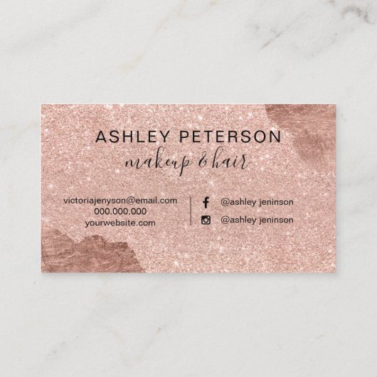 ばら色の金ゴールドのグリッターは毛の化粧のタイポグラフィを滴らせます 名刺 (裏面)