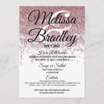 ばら色の金ゴールドのグリッターは白い結婚式メニュー光っています