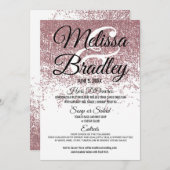 ばら色の金ゴールドのグリッターは白い結婚式メニュー光っています メニュー (正面/裏面)