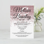 ばら色の金ゴールドのグリッターは白い結婚式メニュー光っています メニュー (スタンド正面)