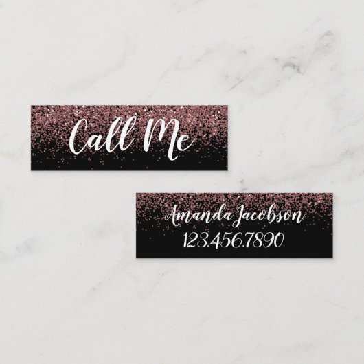 ばら色の金ゴールドのグリッターは私を小型名刺と電話します スキニー名刺 (正面/裏面)