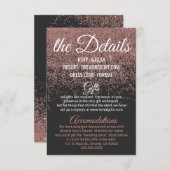 ばら色の金ゴールドのグリッターは黒い結婚式の詳細光っています エンクロージャーカード (正面/裏面)