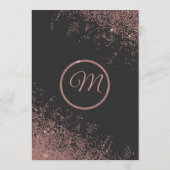 ばら色の金ゴールドのグリッターは黒い結婚式メニュー光っています メニュー (裏面)