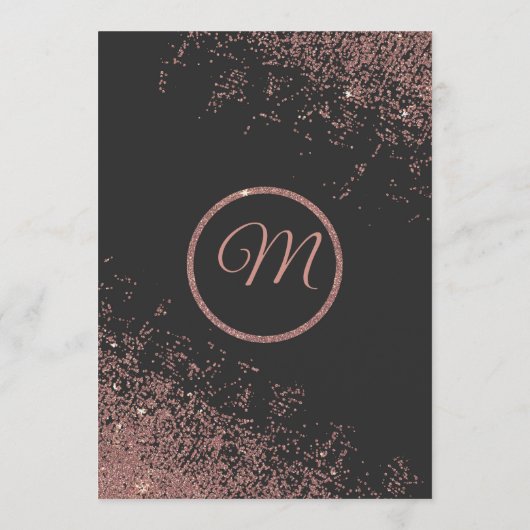 ばら色の金ゴールドのグリッターは黒い結婚式メニュー光っています メニュー (裏面)