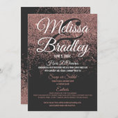 ばら色の金ゴールドのグリッターは黒い結婚式メニュー光っています メニュー (正面/裏面)