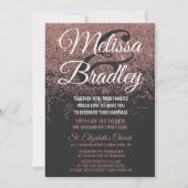 ばら色の金ゴールドのグリッターは黒い結婚式光っています 招待状 (正面)