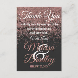 ばら色の金ゴールドのグリッターは黒感謝していしています光っています サンキューカード