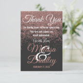 ばら色の金ゴールドのグリッターは黒感謝していしています光っています サンキューカード (スタンド正面)