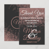 ばら色の金ゴールドのグリッターは黒感謝していしています光っています サンキューカード (正面/裏面)