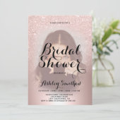 ばら色の金ゴールドのグリッターグラデーションなホイルの写真のブライダルシャワー 招待状 (スタンド正面)
