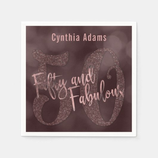 ばら色の金ゴールドのグリッター及び《写真》ぼけ味50及びすばらしいタイポグラフィ スタンダードカクテルナプキン (正面)