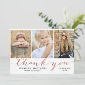 ばら色の金ゴールドのシックな原稿の写真の卒業は感謝していしています サンキューカード (スタンド正面)