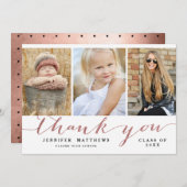 ばら色の金ゴールドのシックな原稿の写真の卒業は感謝していしています サンキューカード (正面/裏面)