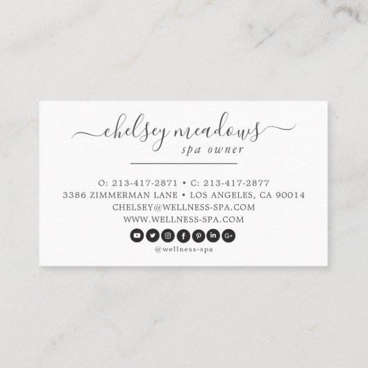 ばら色の金ゴールドのスパのロゴの名刺 名刺 (裏面)