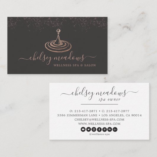 ばら色の金ゴールドのスパのロゴの名刺 名刺 (正面/裏面)