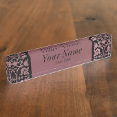 ばら色の金ゴールドのダマスク織パターンは| DIYの文字を黒くし、 デスクネームプレート (側面)