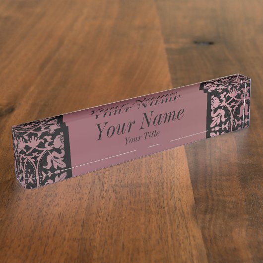 ばら色の金ゴールドのダマスク織パターンは| DIYの文字を黒くし、 デスクネームプレート (側面)