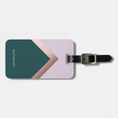 ばら色の金ゴールドのティール（緑がかった色）および紫色の幾何学的設計 ラゲッジタグ (正面横)