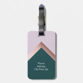 ばら色の金ゴールドのティール（緑がかった色）および紫色の幾何学的設計 ラゲッジタグ (裏面縦)