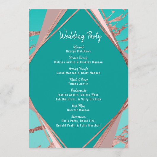 ばら色の金ゴールドのティール(緑がかった色)の緑の大理石のダイヤモンドプログラム プログラム (裏面)