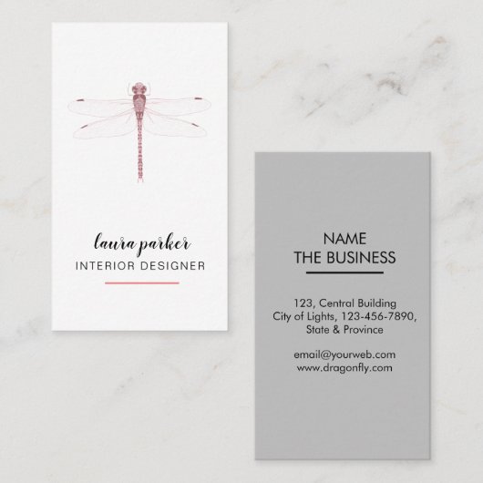 ばら色の金ゴールドのトンボ創造的なデザイナー自然の白 名刺 (正面/裏面)