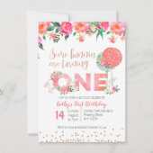 ばら色の金ゴールドのバニーの双生児の誕生日の花柄の招待状 招待状 (正面)