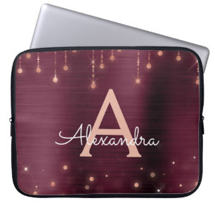 ばら色の金ゴールドのバーガンディのひもライト輝きのモノグラム ラップトップスリーブ