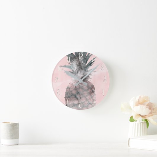 ばら色の金ゴールドのピンクの熱帯夏のパイナップル魅力 ラウンド壁時計 (ホーム)