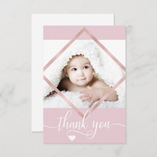 ばら色の金ゴールドのピンクの白はベビーシャワー|の写真感謝していしています サンキューカード (正面/裏面)