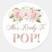 ばら色の金ゴールドのピンクの花柄彼女はメッセージカードをぽんと鳴らして準備ができています ラウンドシール (正面)