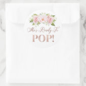 ばら色の金ゴールドのピンクの花柄彼女はメッセージカードをぽんと鳴らして準備ができています ラウンドシール (バッグ)