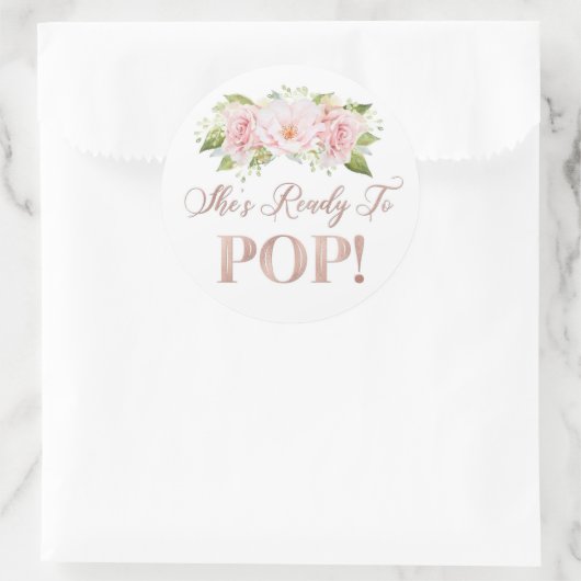 ばら色の金ゴールドのピンクの花柄彼女はメッセージカードをぽんと鳴らして準備ができています ラウンドシール (バッグ)