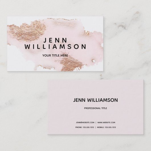 ばら色の金ゴールドのピンクの赤面の水彩画のモダンなスタイルカード 名刺 (正面/裏面)