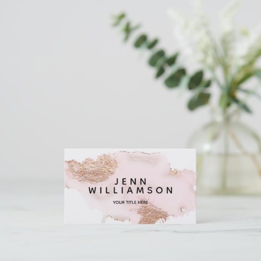 ばら色の金ゴールドのピンクの赤面の水彩画のモダンなスタイルカード 名刺 (スタンド正面)