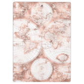 ばら色の金ゴールドのピンクの金属のグリッターの旧式な世界地図 クリップボード (裏面)