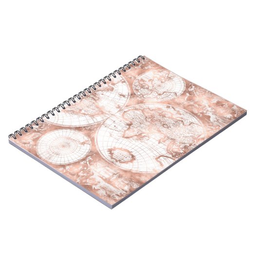 ばら色の金ゴールドのピンクの金属のグリッターの旧式な世界地図 ノートブック (左側)